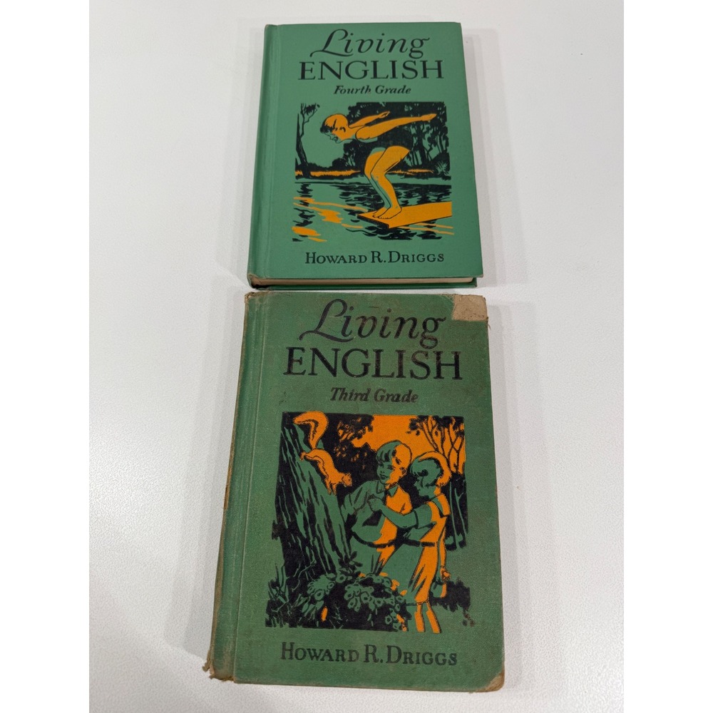 1936 Living English Books Howard R Driggs 3rd 4th Grade Vintage Textbooks Set 2